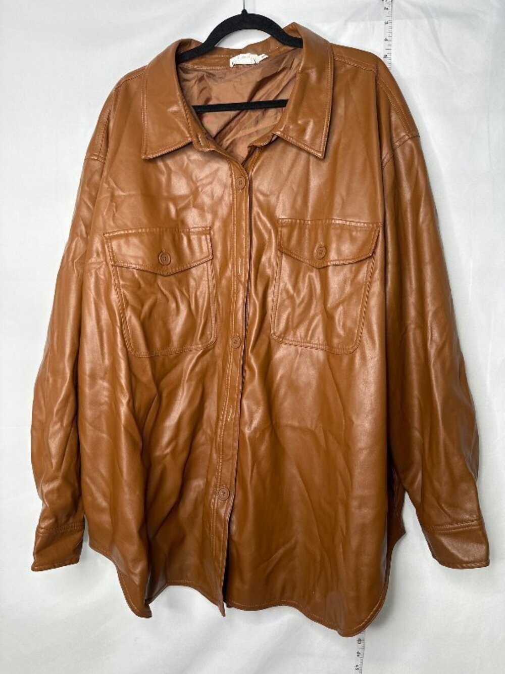 Good American Fall Burnt Caramel Faux Leather Button Down Shacket 4X Shacket
